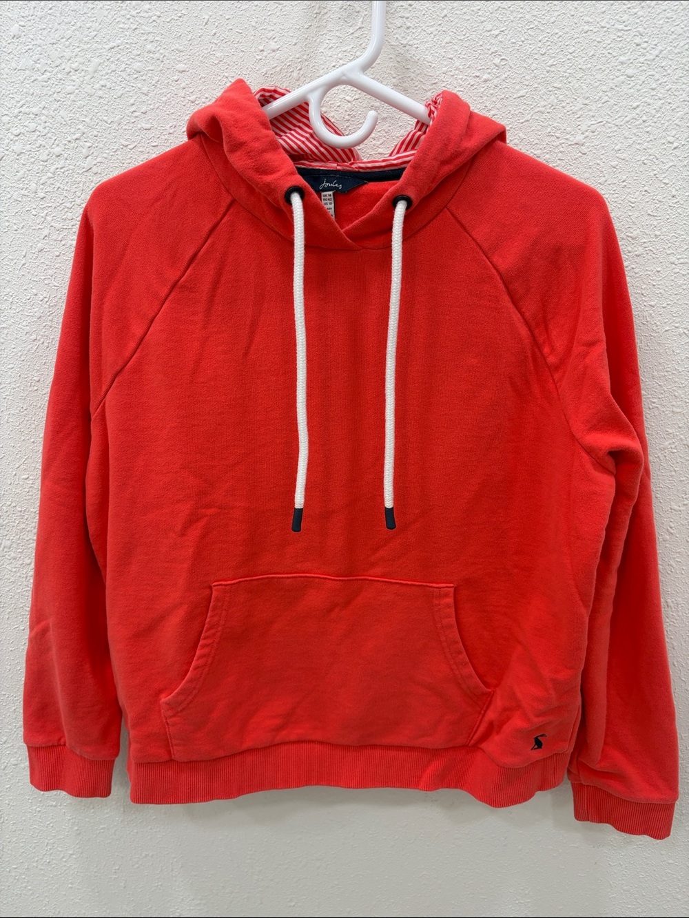Joules Coral-Red Hooded Sweatshirt with Striped Lining